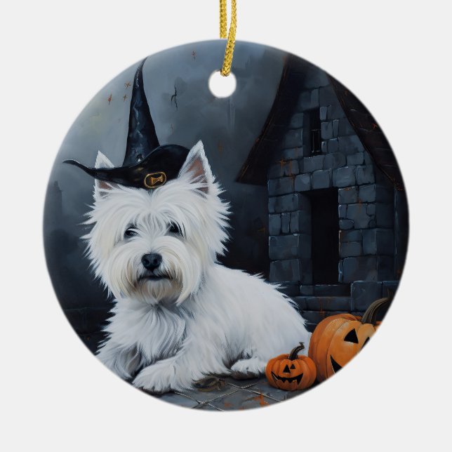 West Highland White Terrier Pumpa Halloween Julgransprydnad Keramik (Framsidan)