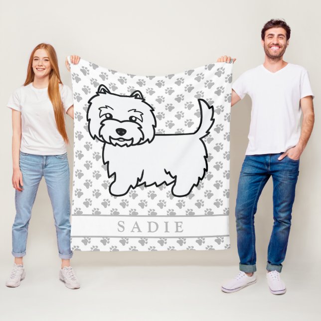 West Highland White Terrier Serieteckning Hund & N Fleecefilt (På plats)