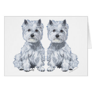 West Highland White Terrier Sittande Tvillingar! Hälsningskort