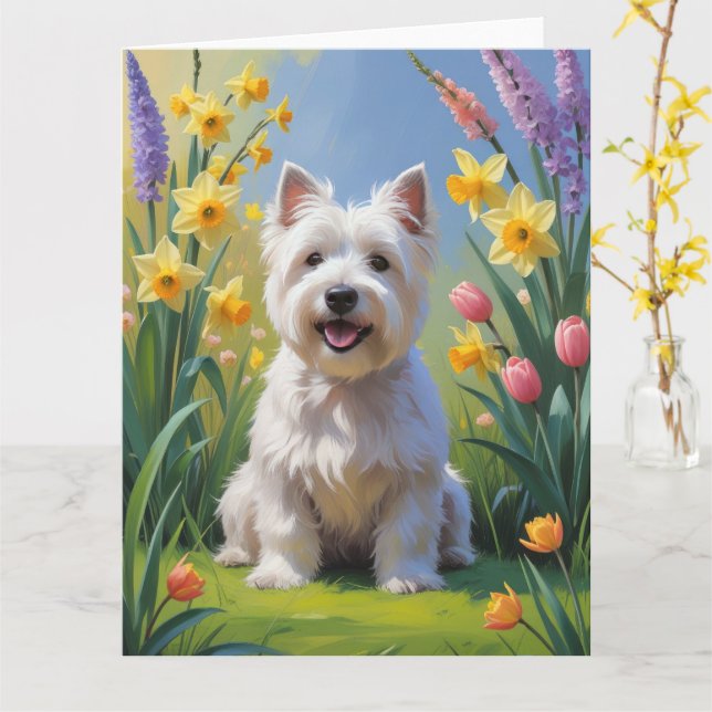 West Highland White Terrier Spring Flowers  Kort (Gul blomma)