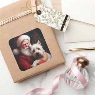 West Highland White Terrier Tomte Jul Fyrkantigt Klistermärke