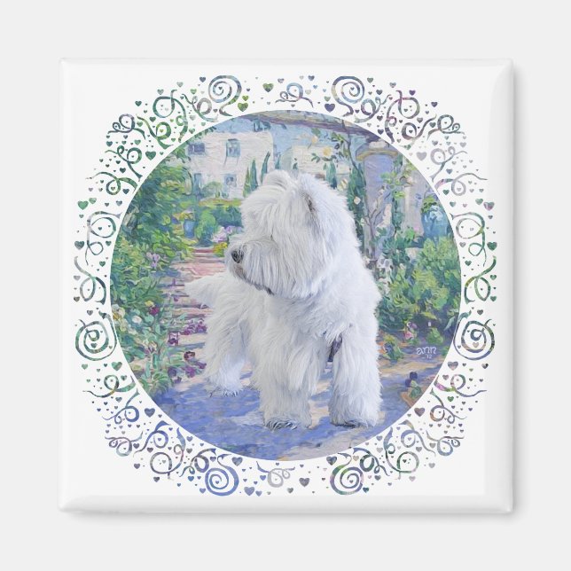 West Highland White Terrier-trädgård Magnet (Framsidan)