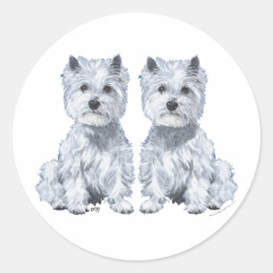 West Highland White Terrier-tvillingar! Runt Klistermärke