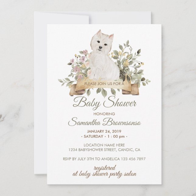 West Highland White Terrier Valp Baby Shower Inbjudningar (Framsida)