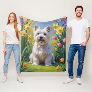West Highland White Terrier Vårblommor Fleecefilt
