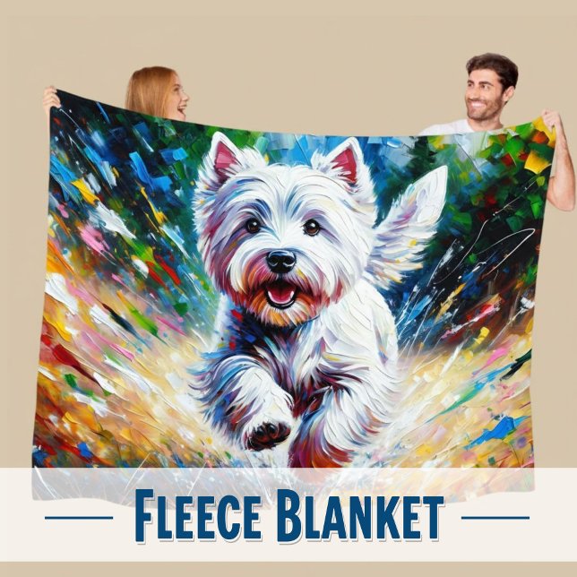 West Highland White Terrier "Westie" Dog Portrait Fleecefilt (Modern Westie Dog Lover Artistic Fleece Blanket)