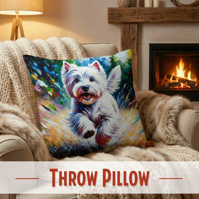 West Highland White Terrier "Westie" Dog Portrait Kudde (Colorful West Highland White Terrier Dog Lover Throw Pillow)
