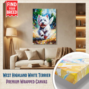 West Highland White Terrier "Westie" Hundporträtt Canvastryck