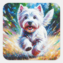 West Highland White Terrier "Westie" Hundporträtt Fyrkantigt Klistermärke
