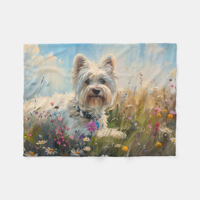 West Highland White Terrier Wildblommor Fleecefilt (Framsidan (Horisontell))