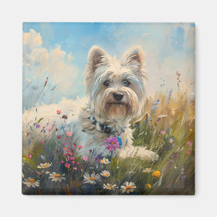 West Highland White Terrier Wildblommor Magnet