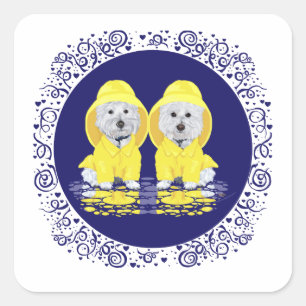 West Highland White Terriers Regn Fyrkantigt Klistermärke