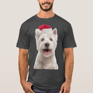 West Highland Whiteerrier dog with Christmas Hat F T Shirt