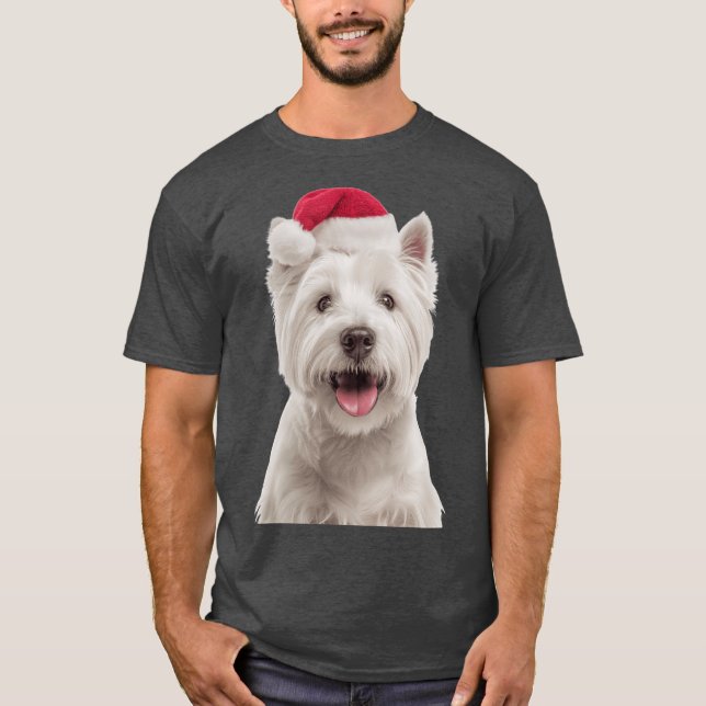 West Highland Whiteerrier dog with Christmas Hat F T Shirt (Framsida)