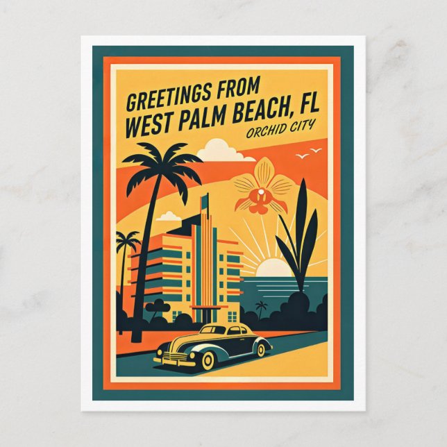 West Palm Beach Florida Retro Travel Vykort (Framsida)