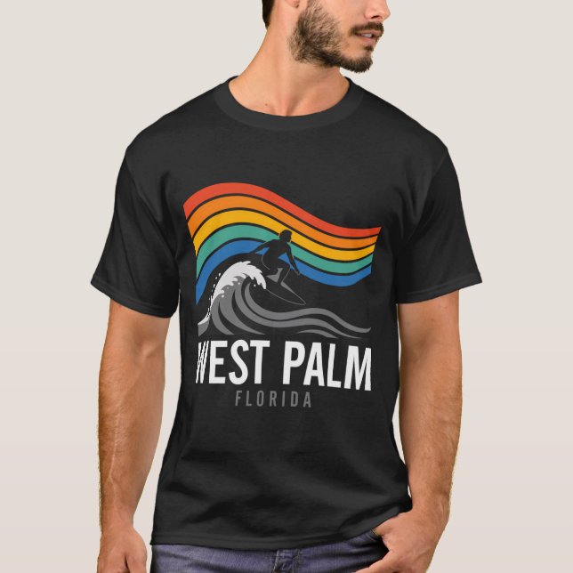 West Palm Beach Florida Surfbräda Surfing Män T Shirt (Framsida)