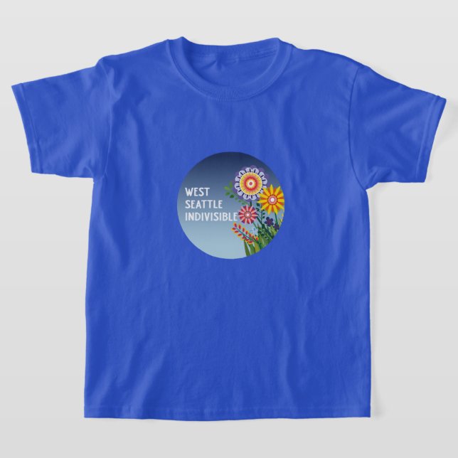 West Seattle Indivisible Kids Blue Flower t-shirt (Laydown)
