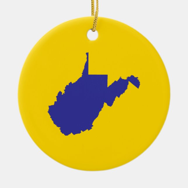West Virginia Blått och Guld Julgransprydnad Keramik (Framsidan)