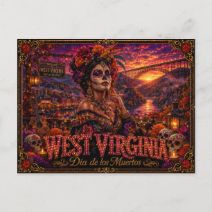 West Virginia Día de los Muertos Retro Vykort
