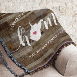 West Virginia Home State Personalized Wood Look Filt<br><div class="desc">Show some home state pride with this cute rustic faux wood plank throw blanket featuring "home" in white calligraphy script lettering with a silhouette map of the state of West Virginia standing in for the letter "O." A pink heart illustration inside the state map completes the design; you can change...</div>