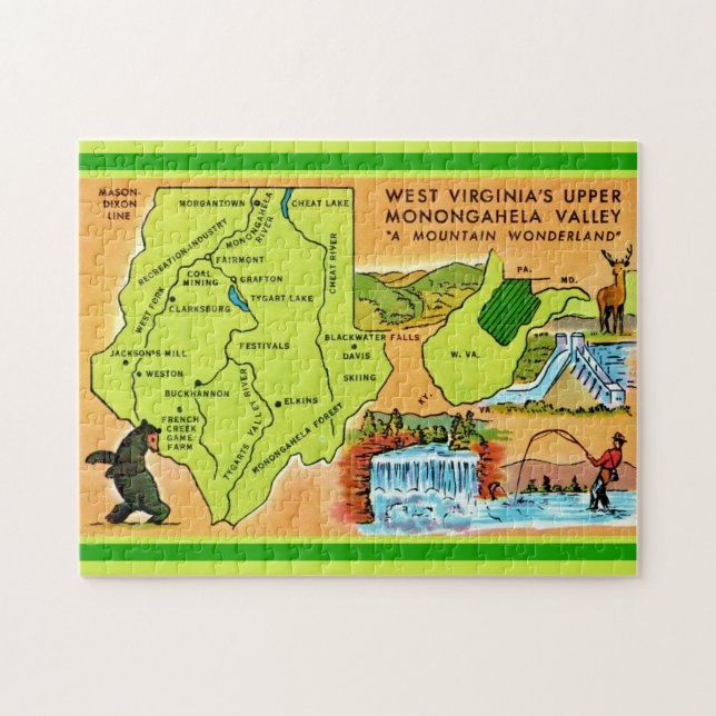  West Virginia Monongahela Valley Map Pussel (Horisontell)