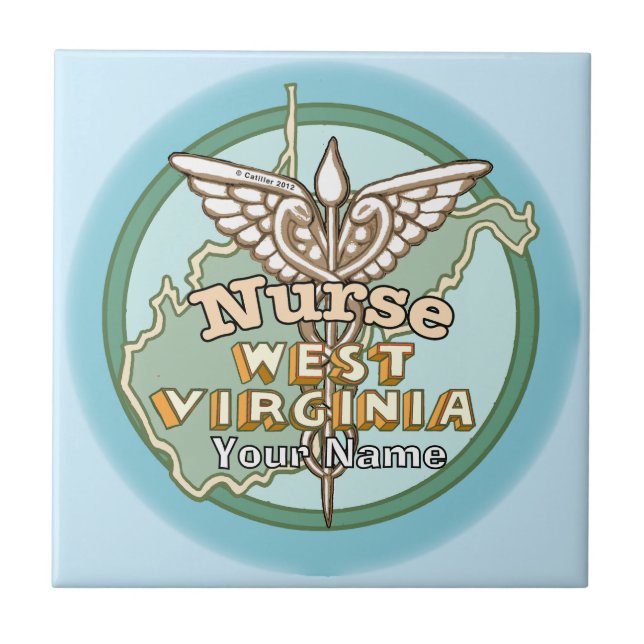 West Virginia Nurse Caduceus Kakelplatta (Framsidan)