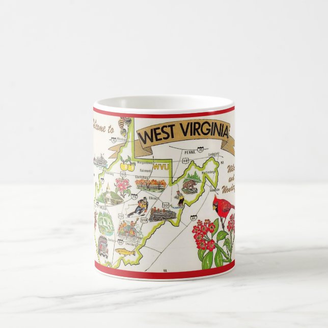 West Virginia Vintage Illustrerad  Kaffemugg (Center)
