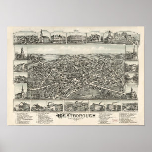 Westborough Mass. 1888 Antique Panoramic Karta Poster