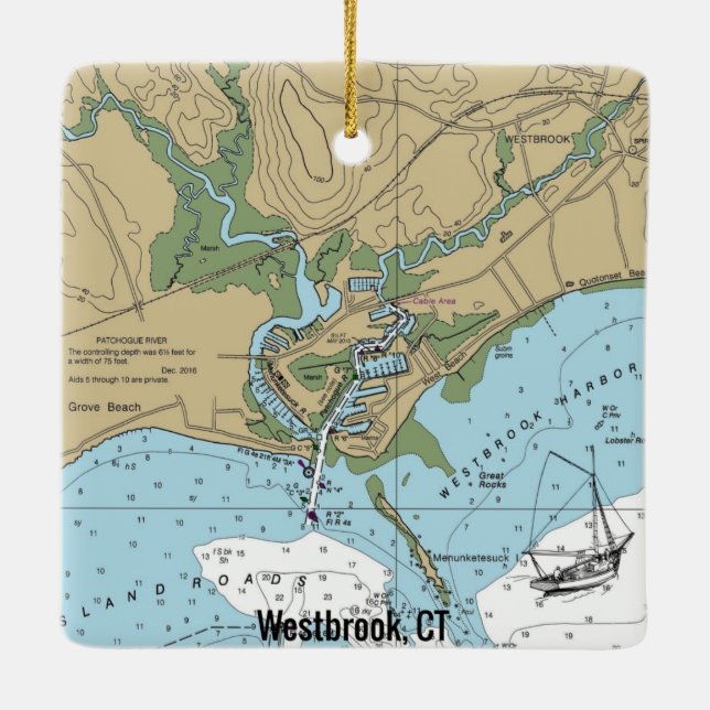 Westbrook CT Nautical Chart Julgransprydnad Keramik (Baksida)