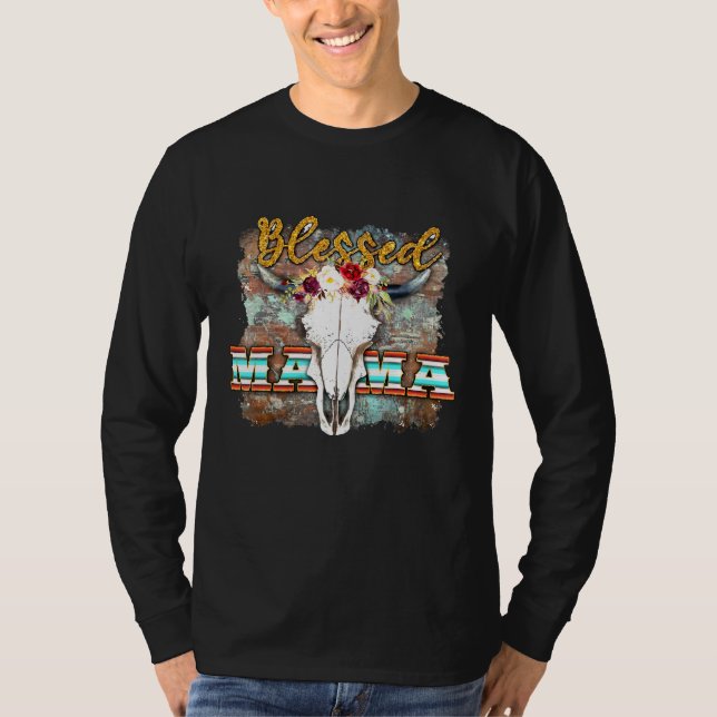 Westen Boho Cow Bull Skull Blted Mamma Cowgirl Ro T Shirt (Framsida)