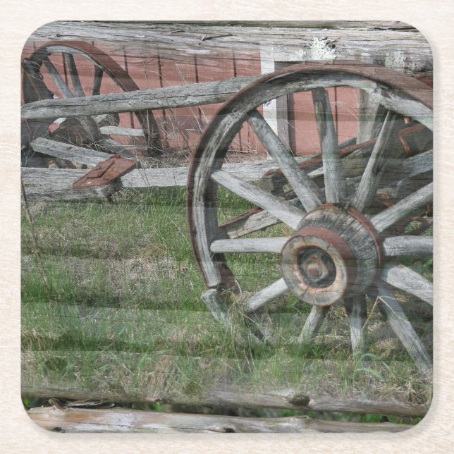 Wester Stil Rustic Wagon Wheel Papper Underlägg Kvadrat (Framsidan)