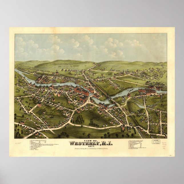 Westerly Rhode island 1877 Antique Panoramic Karta Poster (Framsidan)