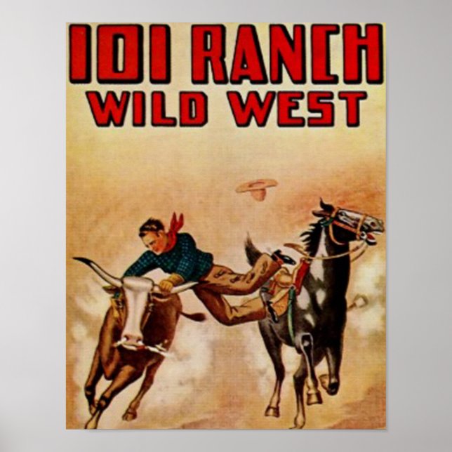 Western 101 Ranch Vintage affisch Steer Wrestler (Framsidan)