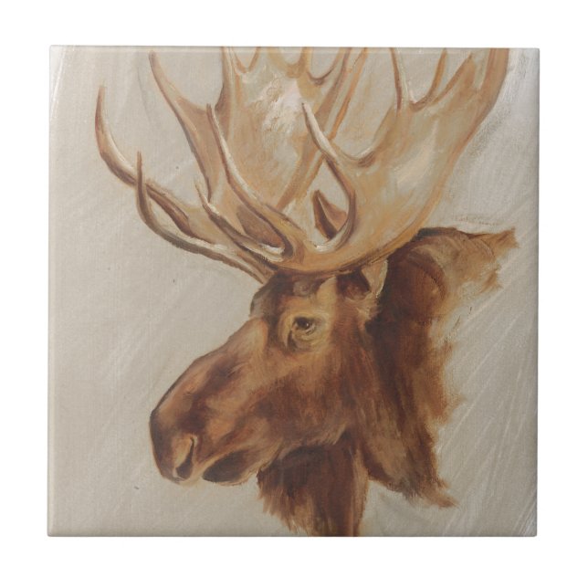 Western amerikansk djurstudie | Moose Porträtt Kakelplatta (Framsidan)