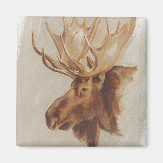 Western amerikansk djurstudie | Moose Porträtt Magnet (Framsidan)