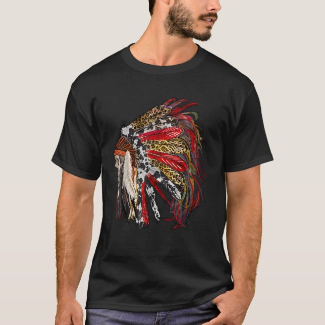 Western amerikansk indisk Feather Headdress T Shirt (Framsida)