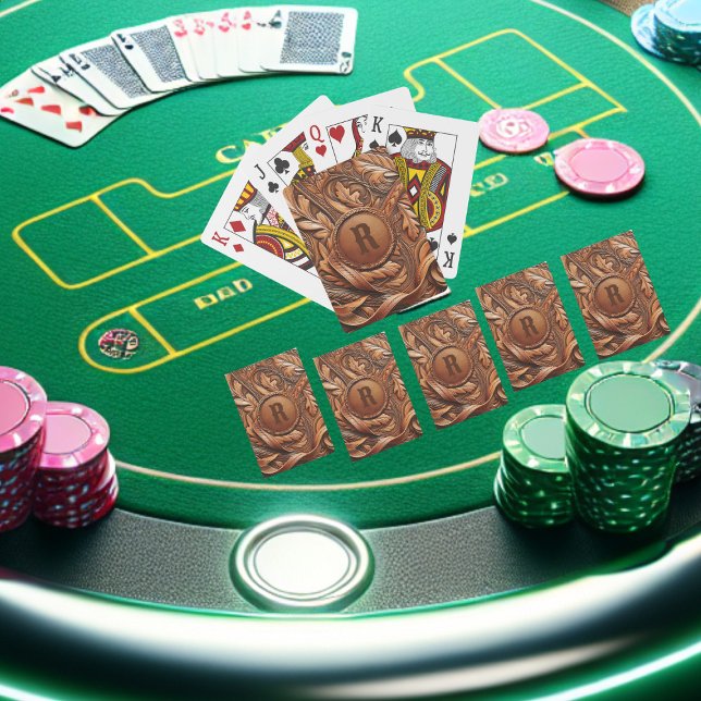 Western Anpassningsbar för utskrift av läder Casinokort (Western Tooled Leather Collection 
Custom Initial Playing Cards)