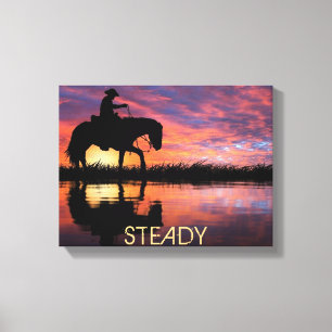 Western Art Cowboy på häst Canvastryck