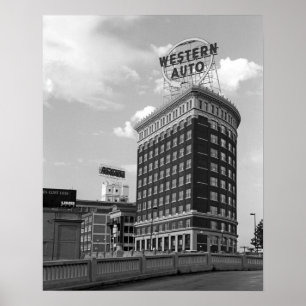 Western Auto-skylt Svart & Vit Arkitektur Foto Poster