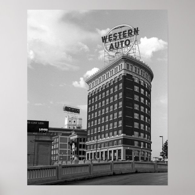 Western Auto-skylt Svart & Vit Arkitektur Foto Poster (Framsidan)