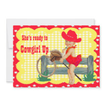 Western Baby Cowgirl On Stick Horse Party Inbjudan