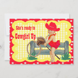 Western Baby Cowgirl On Stick Horse Party Inbjudan
