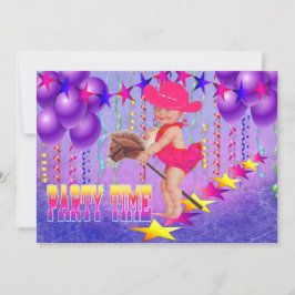 Western Baby Cowgirl On Stick Horse Party Inbjudan