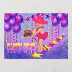 Western Baby Cowgirl On Stick Horse Party Inbjudan