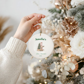 Western Baby Girl First Christmas Pink Julgransprydnad Keramik