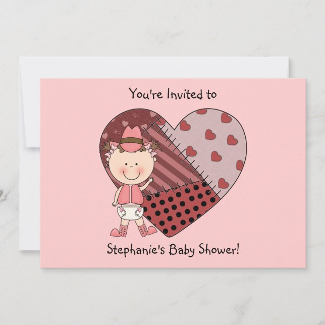 Western Baby Girl & Patchwork Heart - Pyjamasparty Inbjudningar (Framsida)