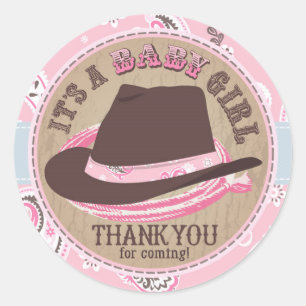 Western baby shower för CowgirlCowboyhatt Runt Klistermärke