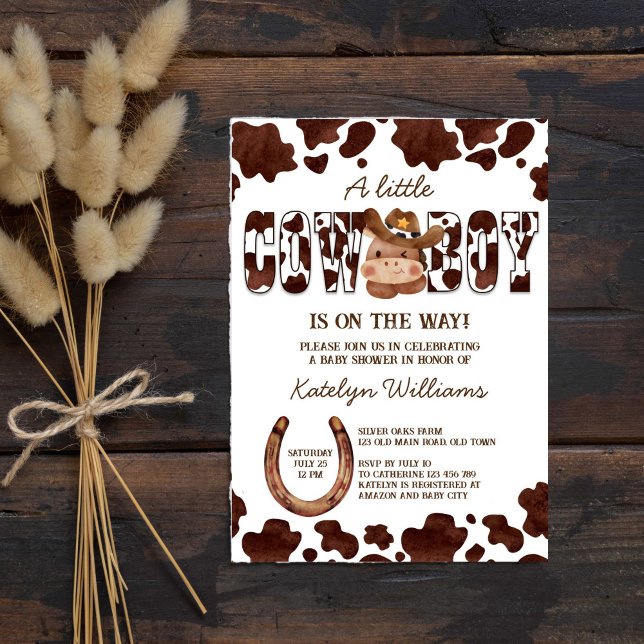 Western babydusch för babyarna häst inbjudningar (Cowboy cute baby horse western country baby shower invitation template digital download cow pattern)