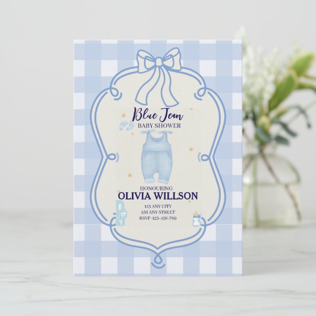 Western babydusch för Blue jean baby Denim Land Inbjudningar (Stående Fram)