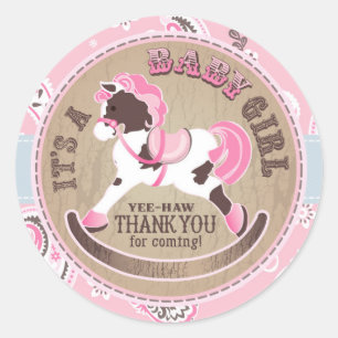 Western babystövel i Cowgirl Rocking Horse Runt Klistermärke